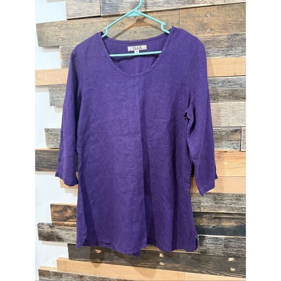 Flax NWOT purple linen top blouse tunic boho relaxed fit size Small - Picture 2 of 8